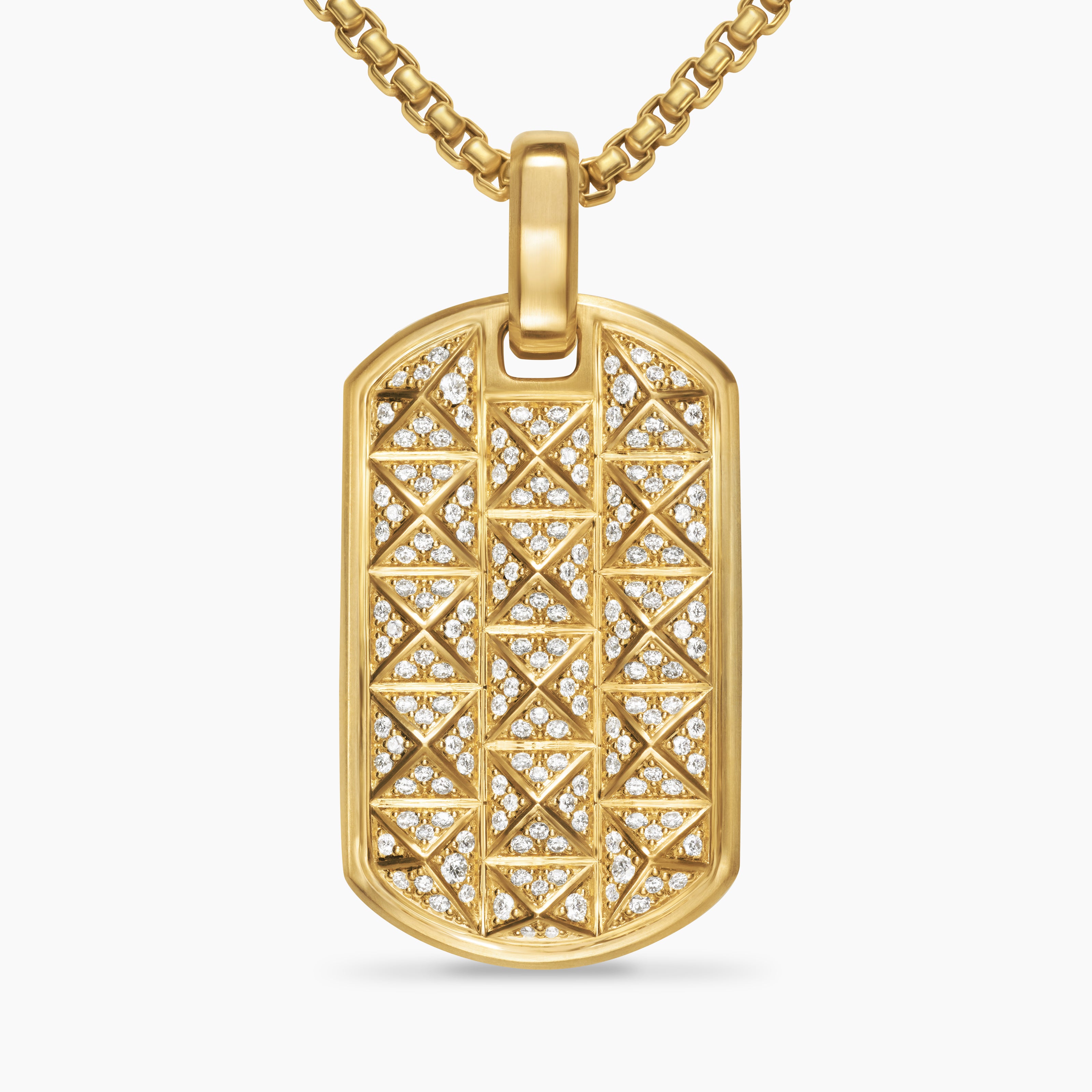 Mens Pyramid Tag in 18K Yellow Gold with Diamonds, 35mm
