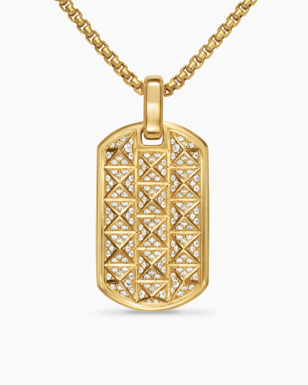 Mens Pyramid Tag in 18K Yellow Gold with Diamonds, 35mm
