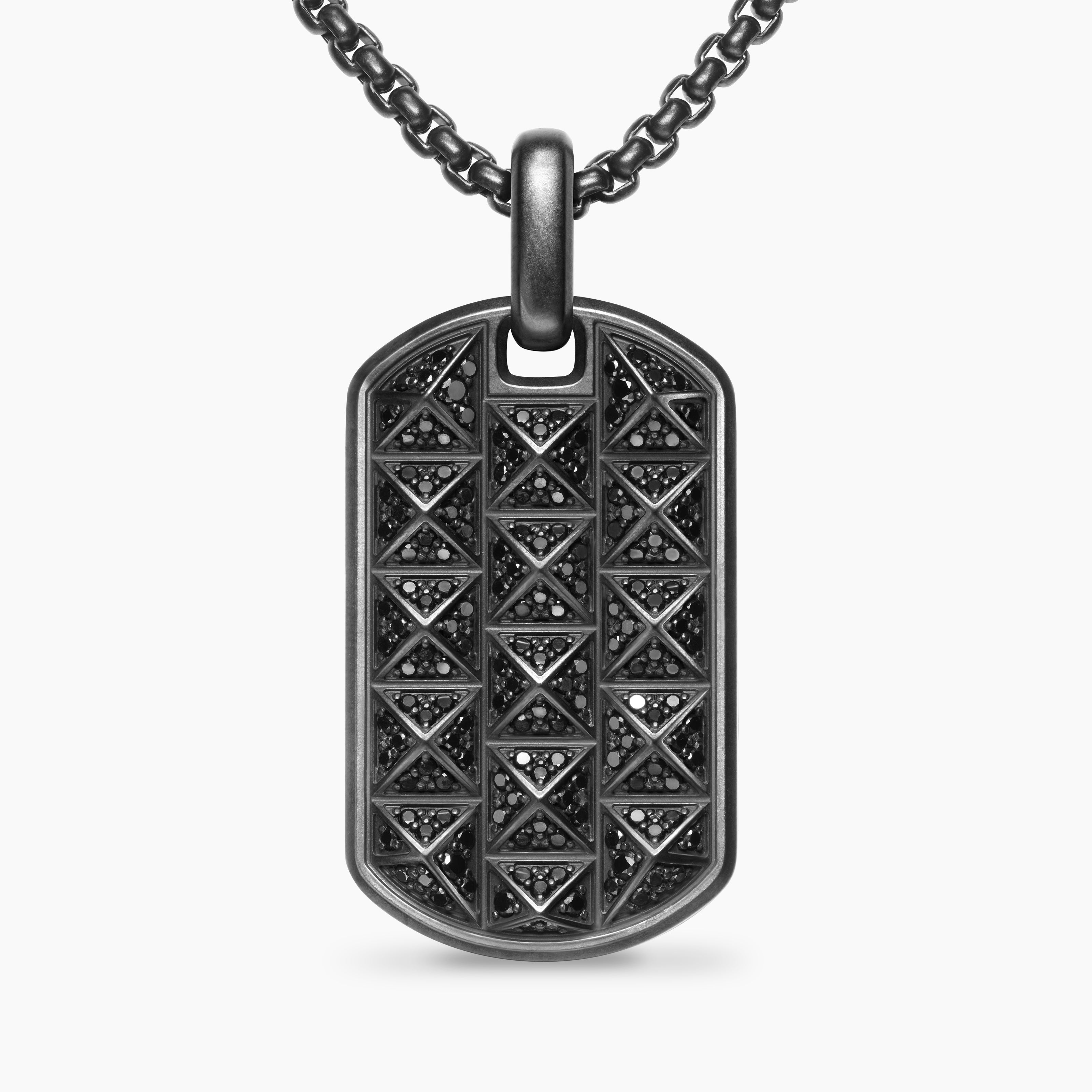 Mens Pyramid Tag in Black Titanium with Black Diamonds, 35mm