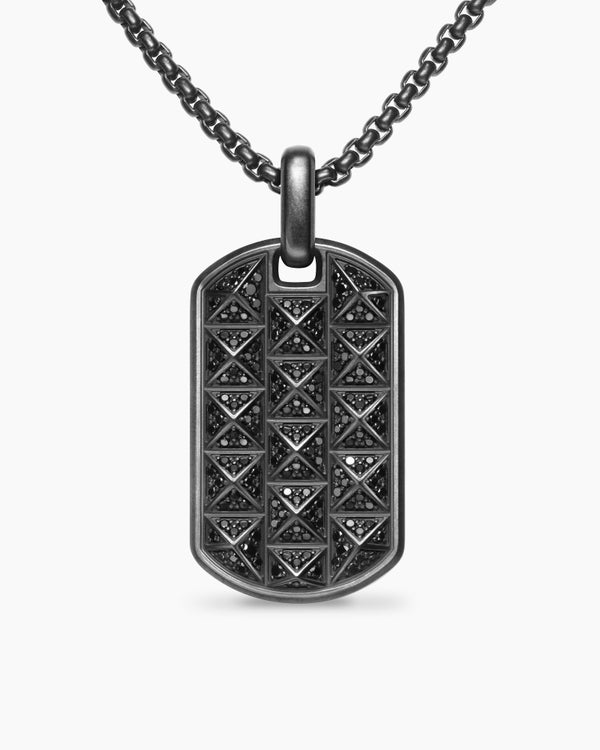 Médaille Chevron en titane noir avec diamants noirs, 35 mm