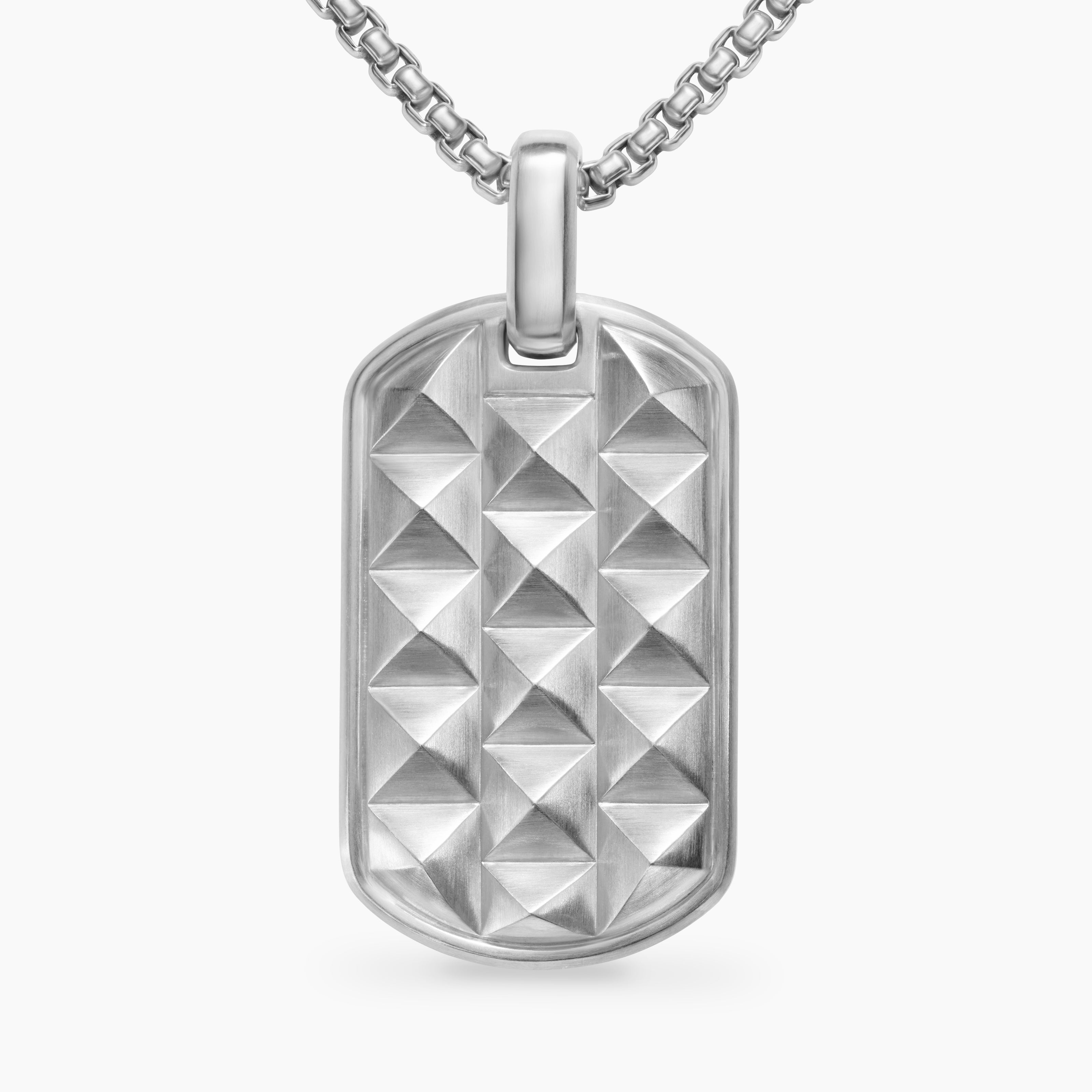 Mens Pyramid Tag in Sterling Silver, 35mm