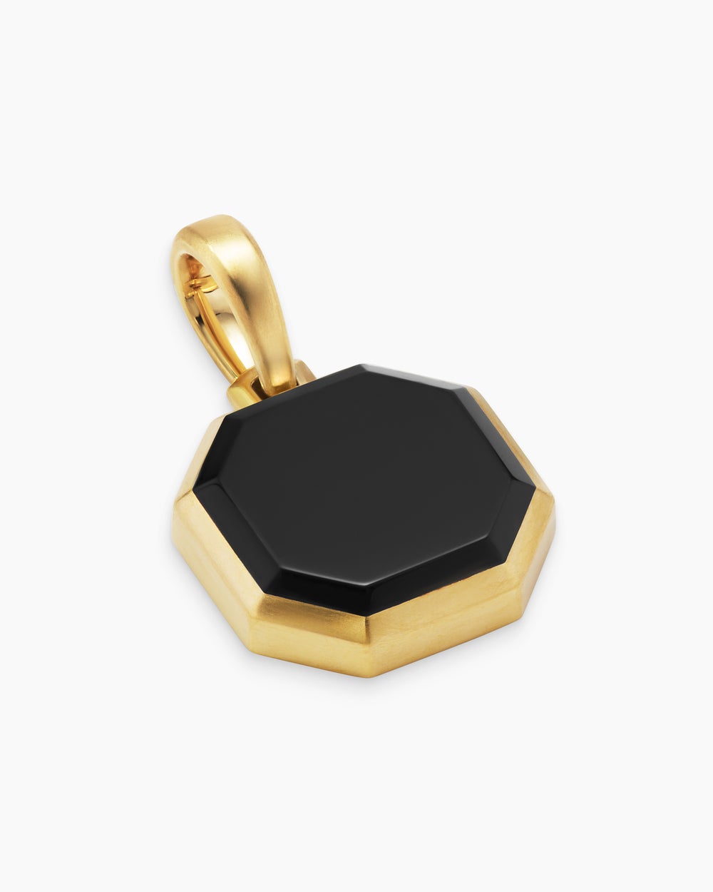Mens Faceted Stone Amulet in 18K Yellow Gold with Black Onyx, 16mm