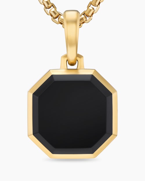 Mens Faceted Stone Amulet in 18K Yellow Gold with Black Onyx, 16mm