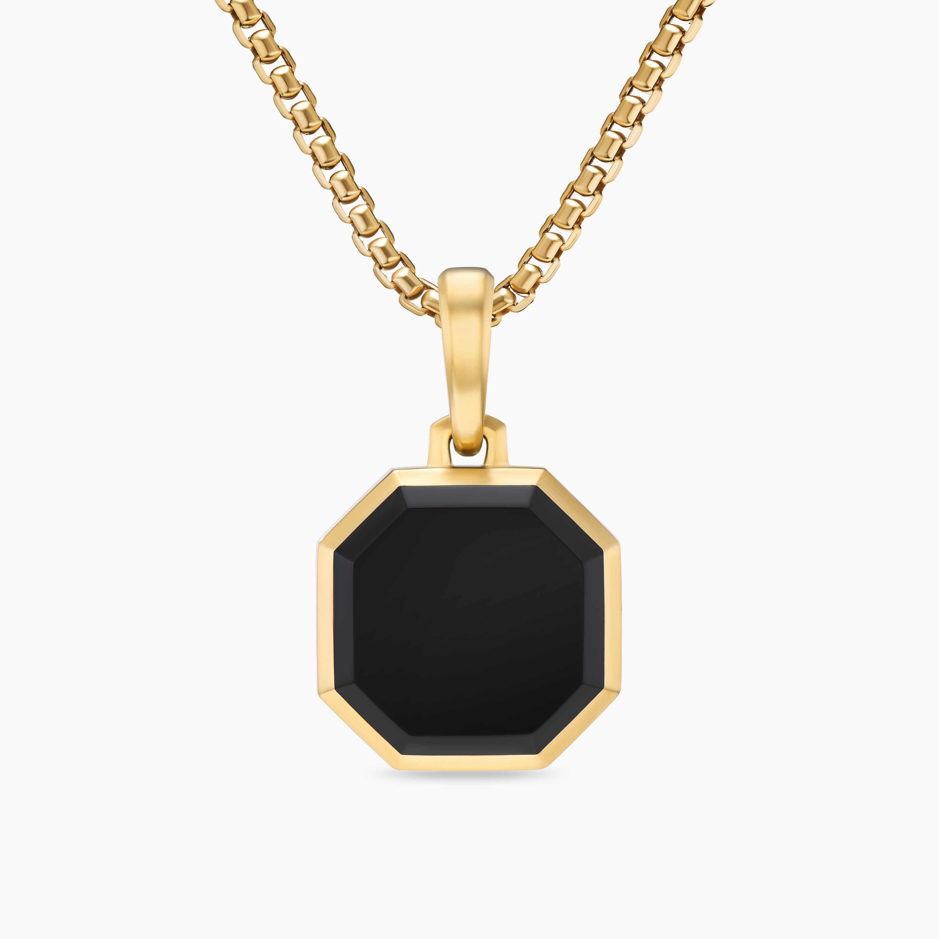 Mens Faceted Stone Amulet in 18K Yellow Gold with Black Onyx, 16mm