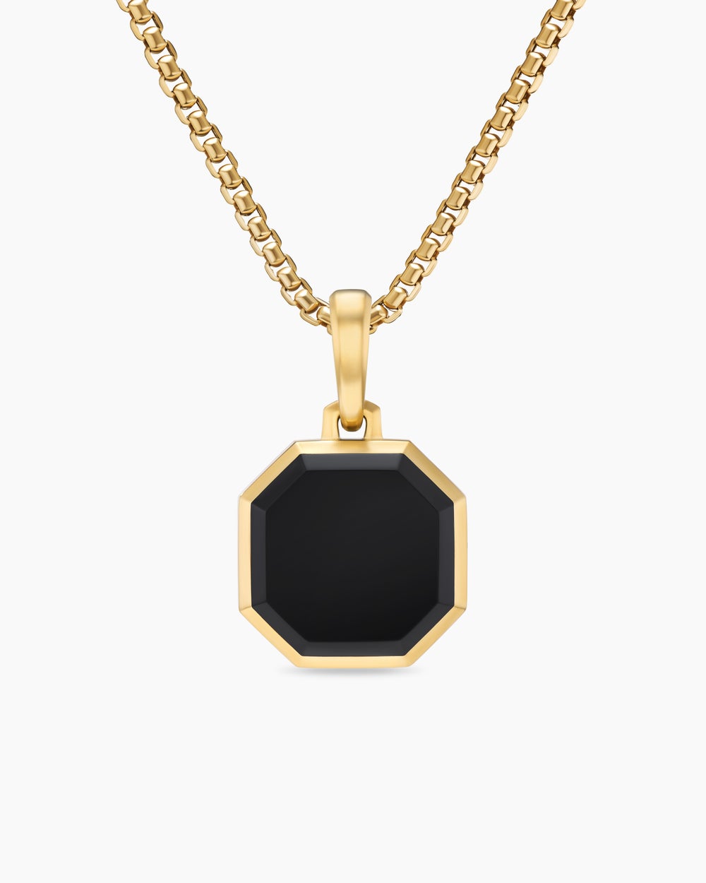 Mens Faceted Stone Amulet in 18K Yellow Gold with Black Onyx, 16mm