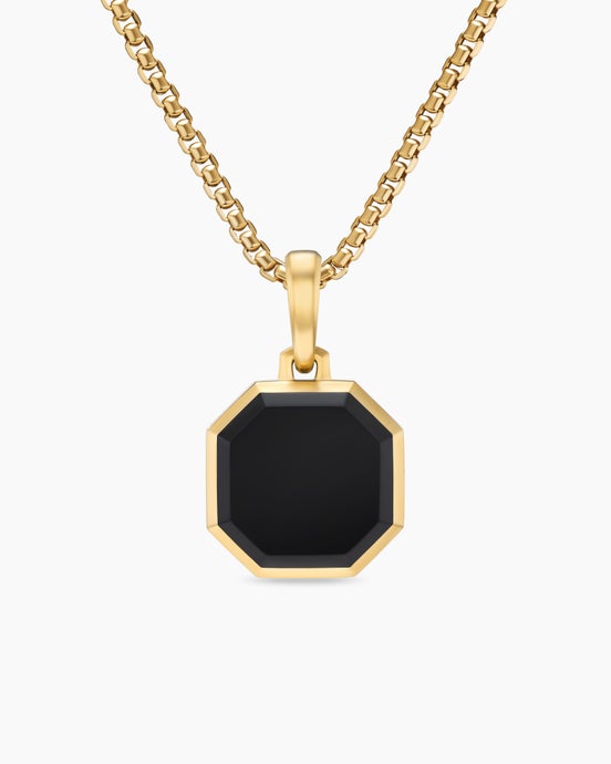 Faceted Stone Amulet in 18K Yellow Gold with Black Onyx, 16mm