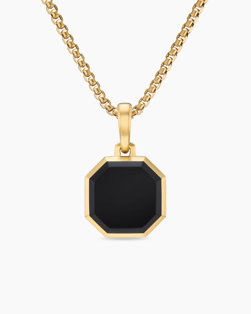 Mens Faceted Stone Amulet in 18ct Yellow Gold with Black Onyx, 16mm