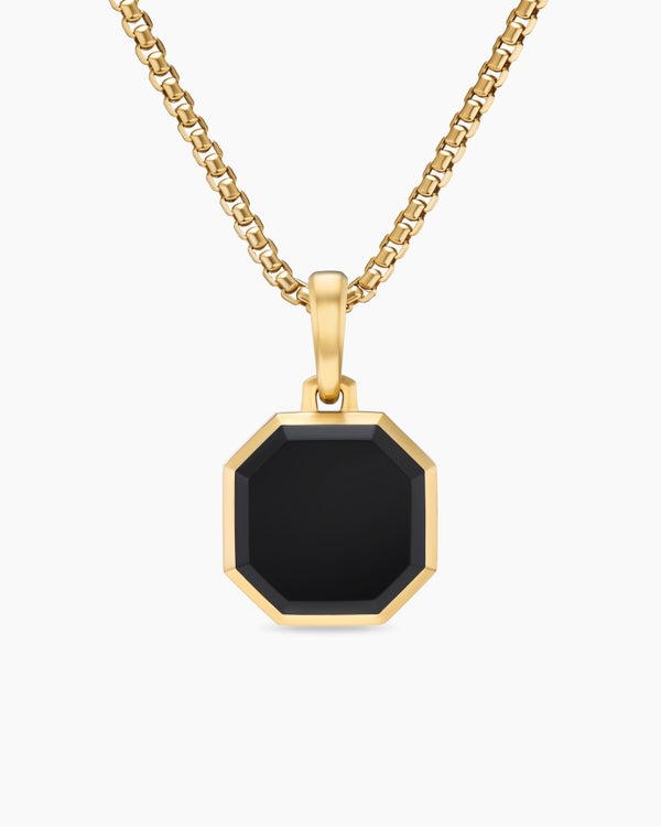 Amulette pierre Faceted en or jaune 18 carats avec onyx noir, 16 mm