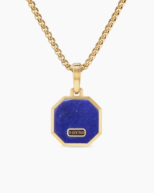 Mens Faceted Stone Amulet in 18K Yellow Gold with Lapis, 16mm