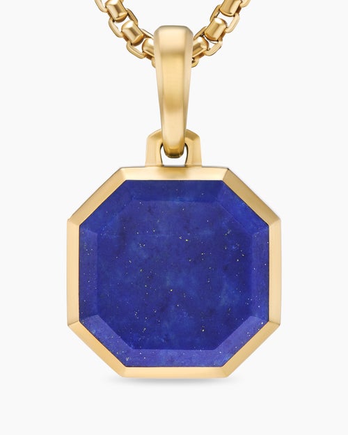 Mens Faceted Stone Amulet in 18K Yellow Gold with Lapis, 16mm