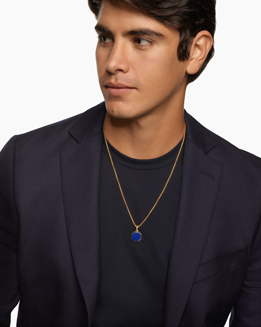 Mens Faceted Stone Amulet in 18K Yellow Gold with Lapis, 16mm