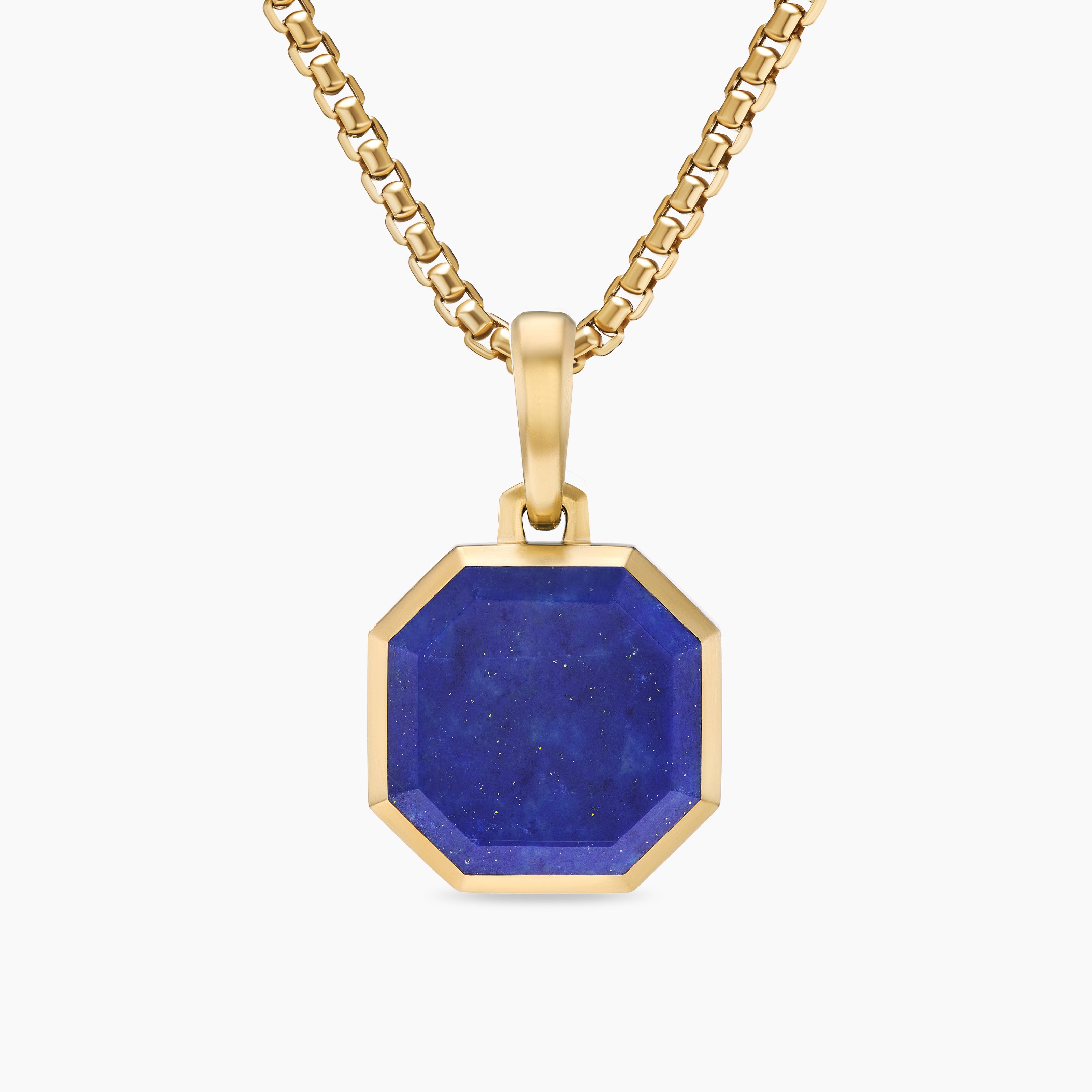 Mens Faceted Stone Amulet in 18K Yellow Gold with Lapis, 16mm