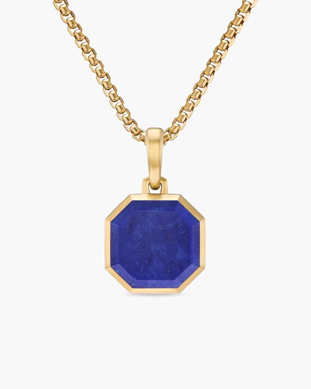 Mens Faceted Stone Amulet in 18K Yellow Gold with Lapis, 16mm