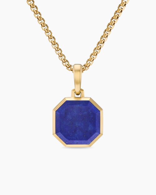 Mens Faceted Stone Amulet in 18ct Yellow Gold with Lapis, 16mm