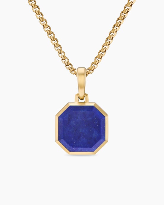 Faceted Stone Amulet in 18K Yellow Gold with Lapis, 16mm
