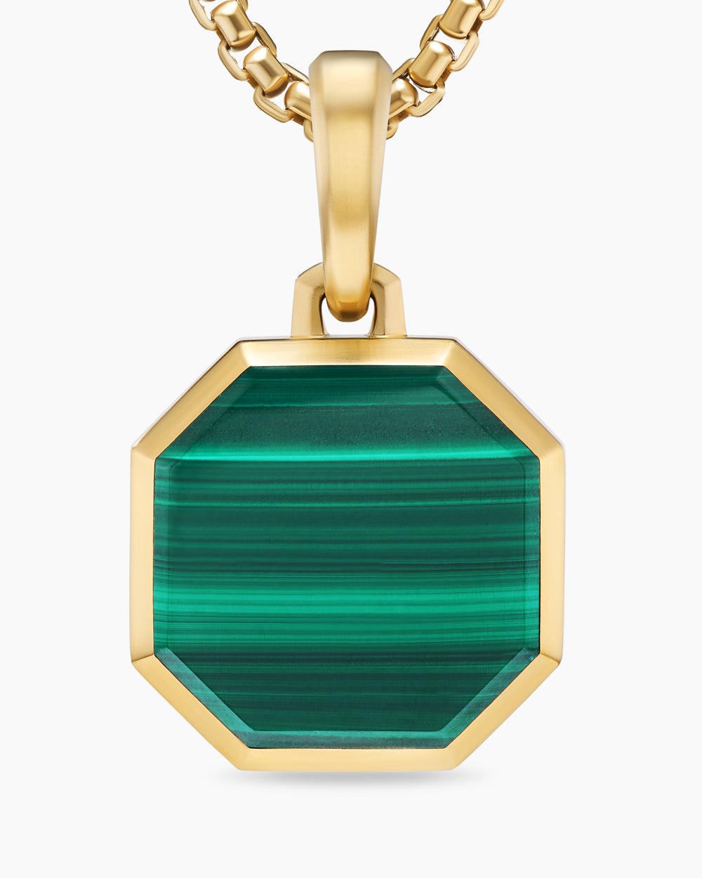 Mens Faceted Stone Amulet in 18K Yellow Gold with Malachite, 16mm