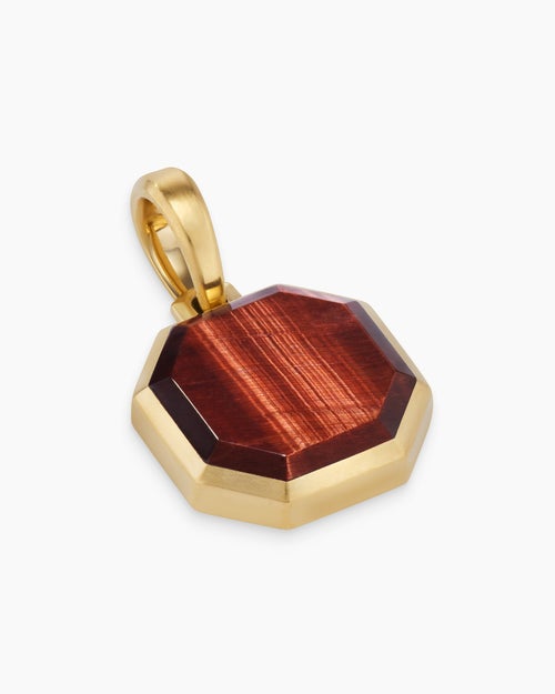 Mens Faceted Stone Amulet in 18K Yellow Gold with Red Tiger's Eye, 16mm