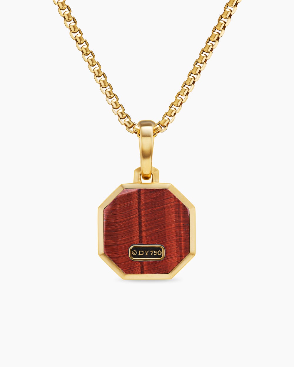 Mens Faceted Stone Amulet in 18K Yellow Gold with Red Tiger's Eye, 16mm