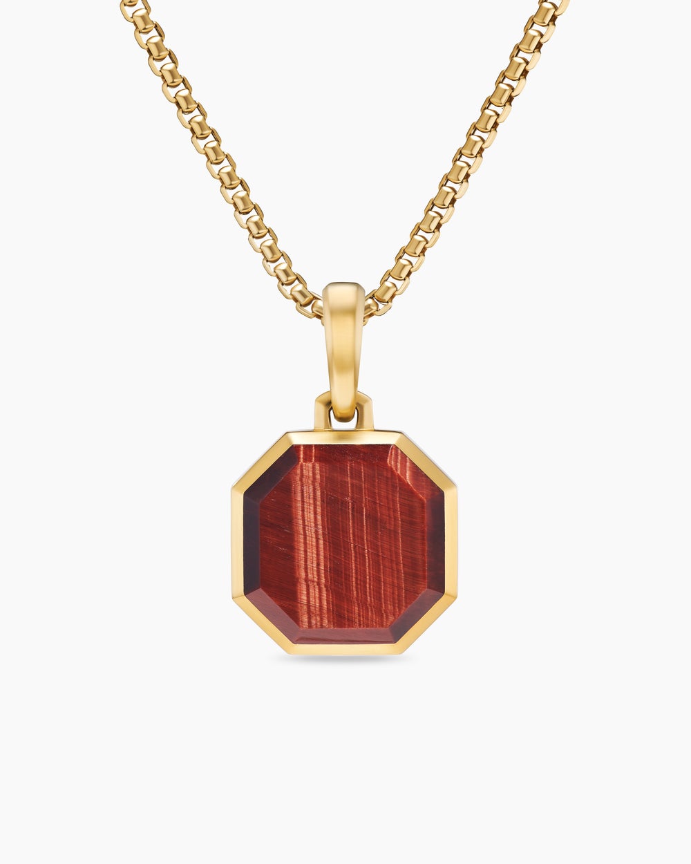 Mens Faceted Stone Amulet in 18K Yellow Gold with Red Tiger's Eye, 16mm