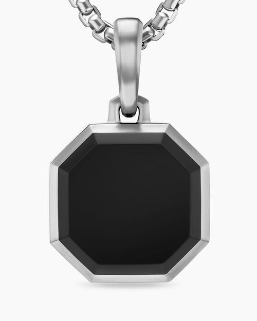 Mens Faceted Stone Amulet in Sterling Silver with Black Onyx, 16mm