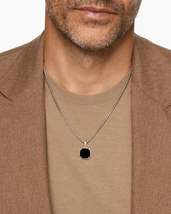 Faceted Stone Amulet in Sterling Silver with Black Onyx, 16mm