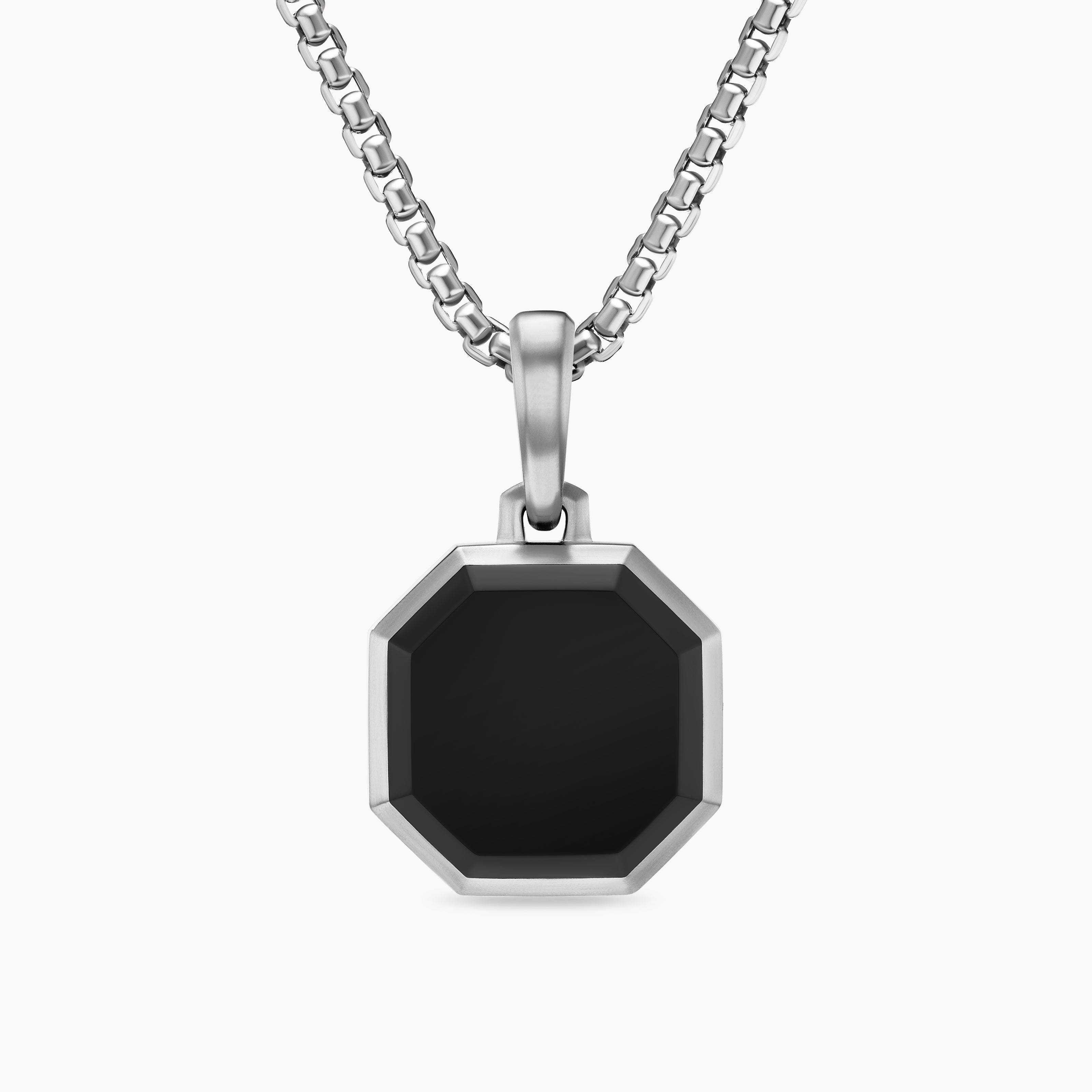 Mens Faceted Stone Amulet in Sterling Silver with Black Onyx, 16mm