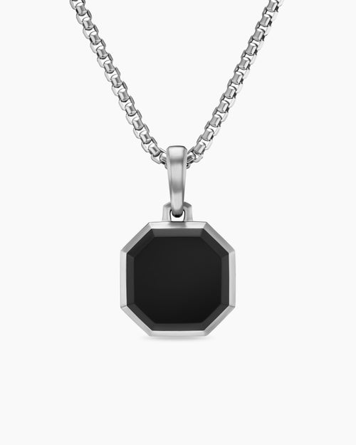 Mens Faceted Stone Amulet in Sterling Silver with Black Onyx, 16mm