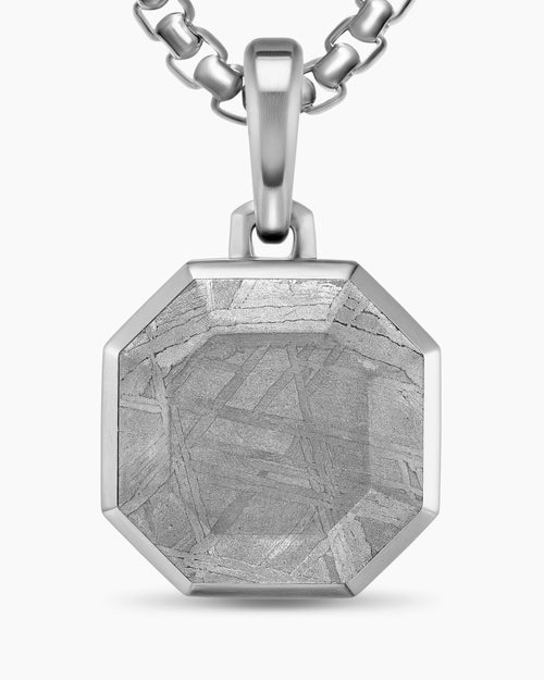 Mens Faceted Stone Amulet in Sterling Silver with Meteorite, 16mm