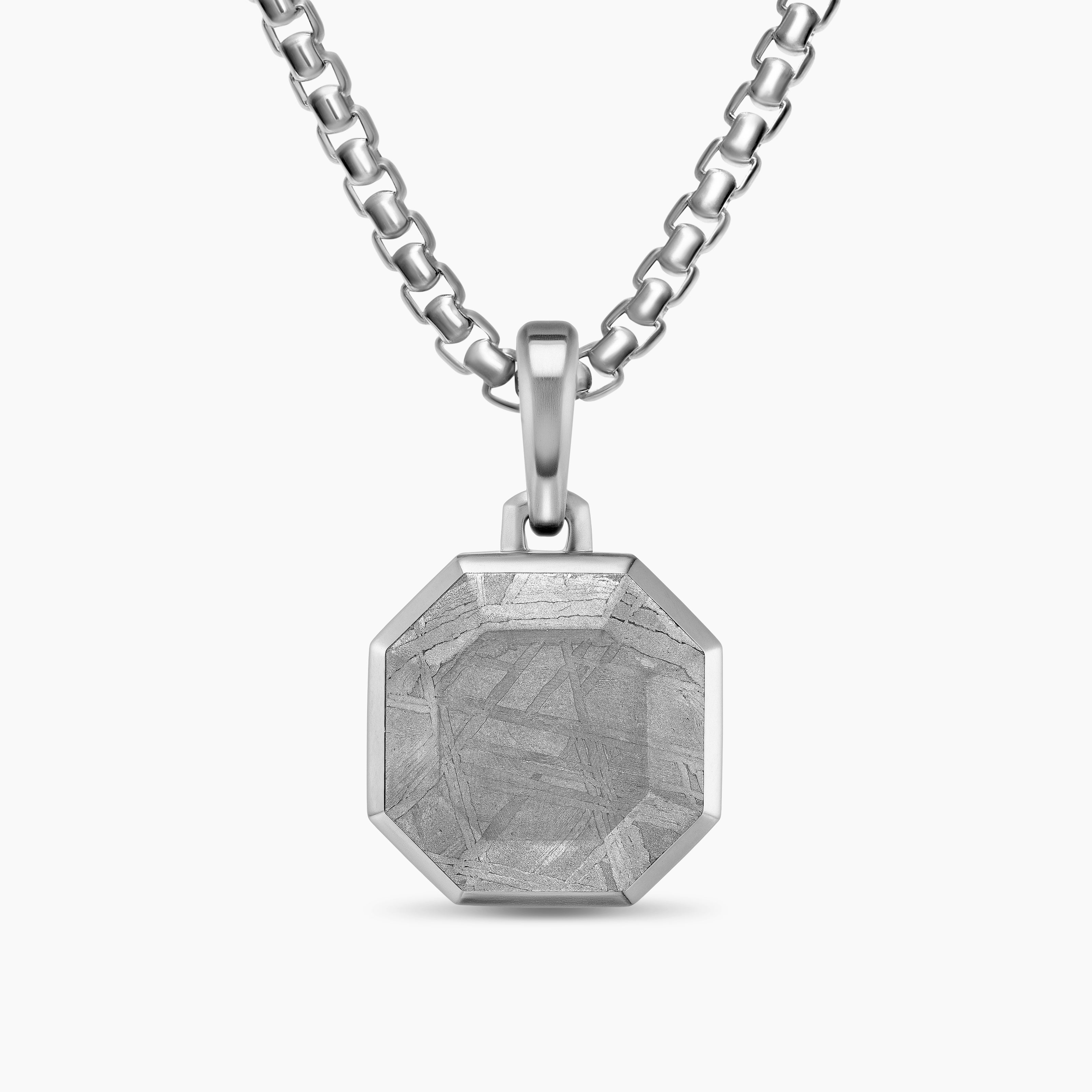 Amulette &agrave; pierre Faceted en argent sterling avec m&eacute;t&eacute;orite, 16 mm hommes 