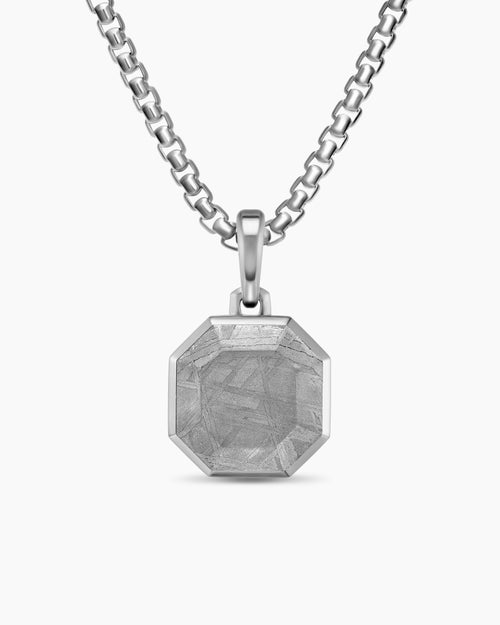 Mens Faceted Stone Amulet in Sterling Silver with Meteorite, 16mm