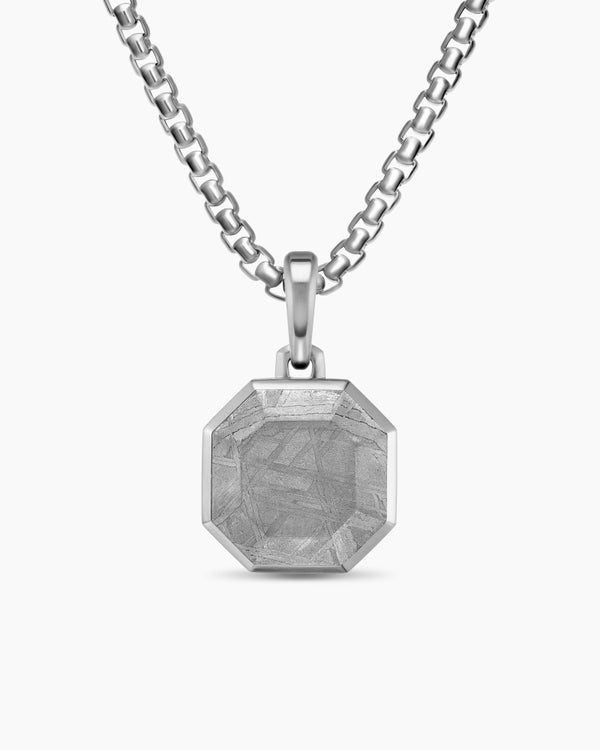 Amulette pierre Faceted en argent massif et météorite, 16 mm