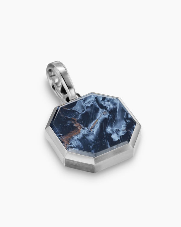 Faceted Stone Amulet in Sterling Silver with Pietersite, 16mm