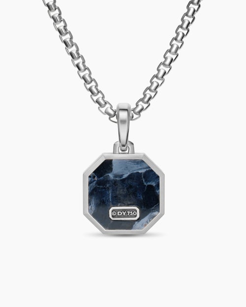 Mens Faceted Stone Amulet in Sterling Silver with Pietersite, 16mm