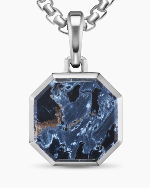 Faceted Stone Amulet in Sterling Silver with Pietersite, 16mm
