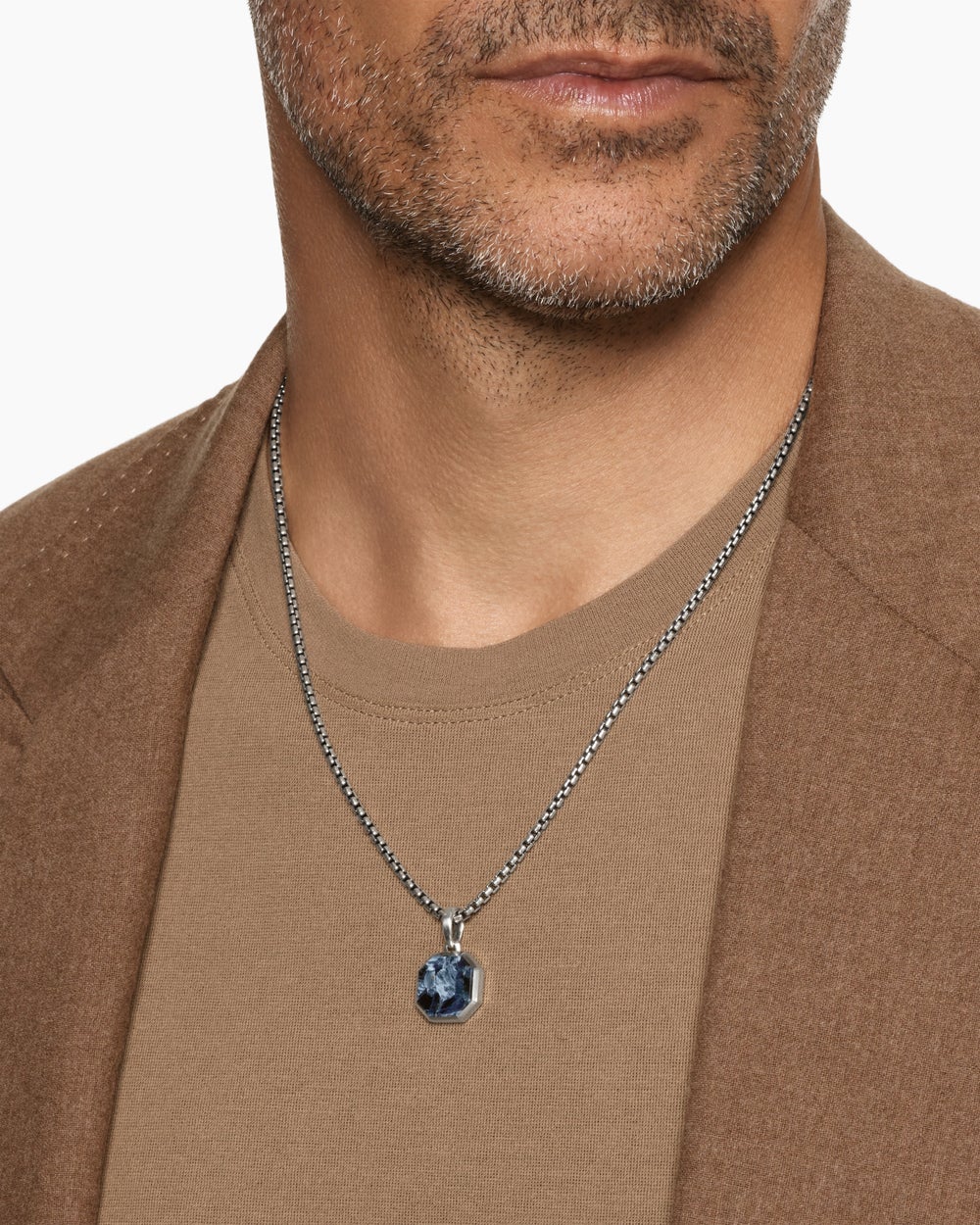 Amulette à pierre Faceted en argent sterling avec piétersite, 16 mm hommes