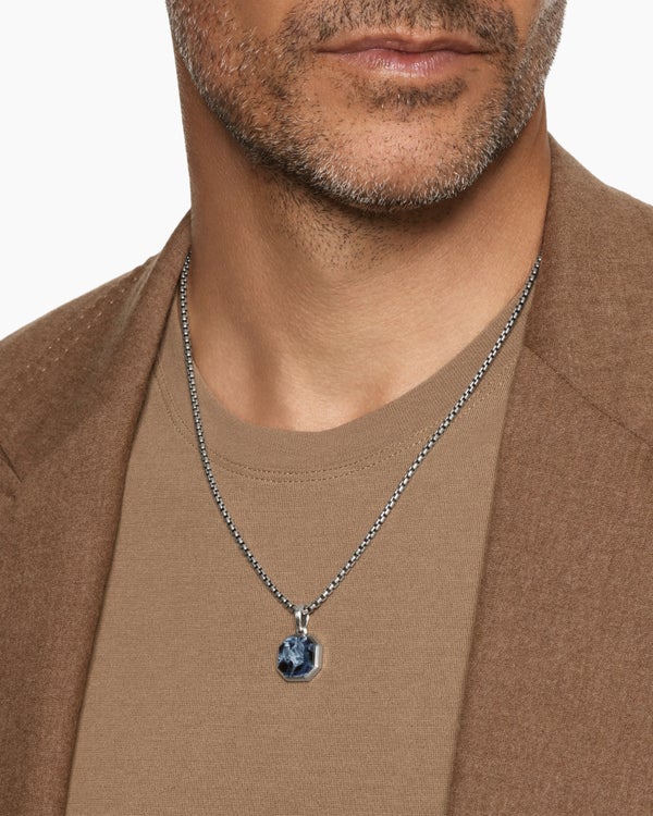 Faceted Stone Amulet in Sterling Silver with Pietersite, 16mm