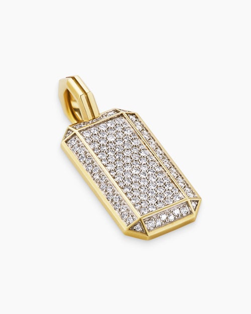 Mens Octagonal Tag in 18K Yellow Gold with Diamonds, 27mm
