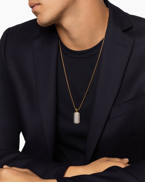 Mens Octagonal Tag in 18K Yellow Gold with Diamonds, 27mm