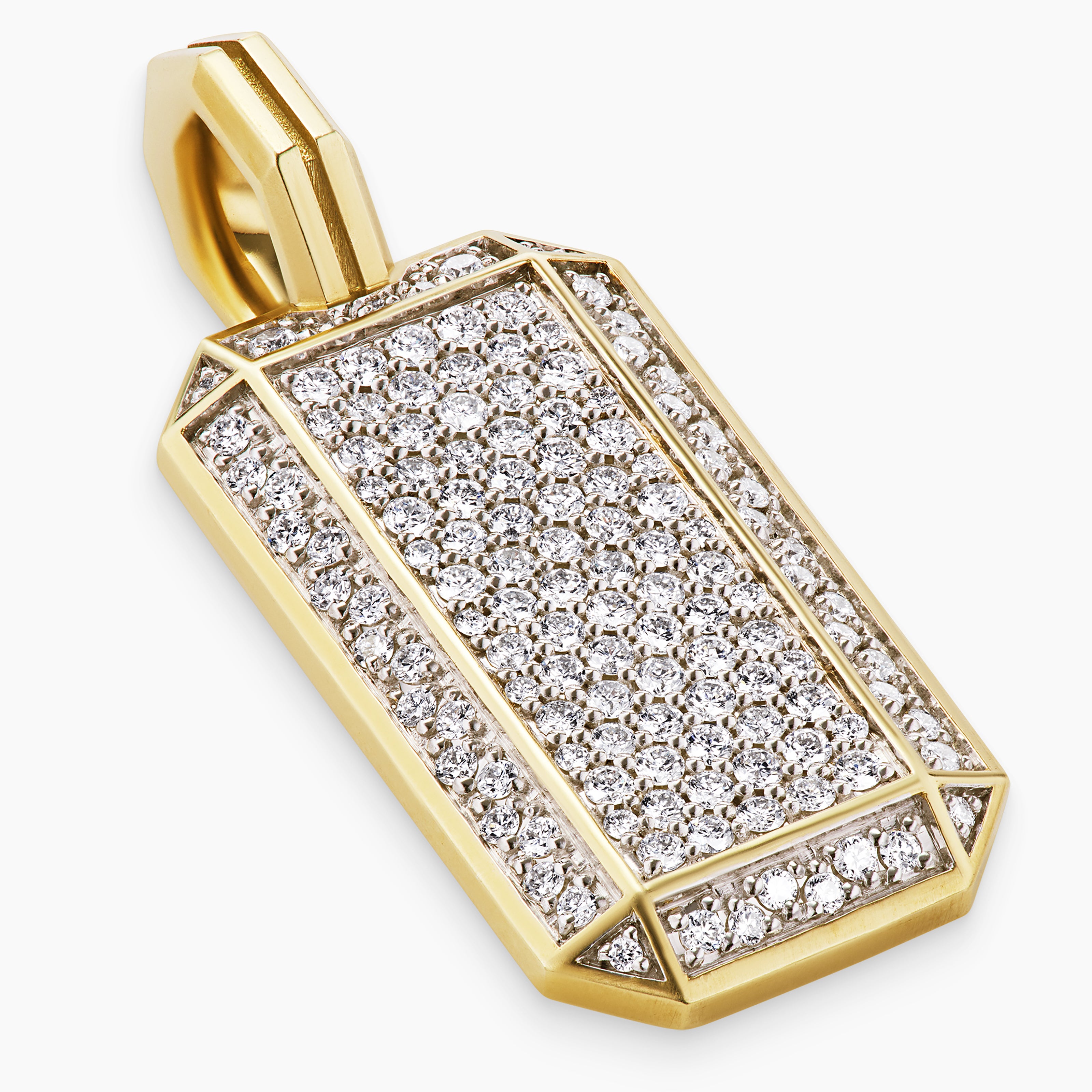 Mens Octagonal Tag in 18K Yellow Gold with Diamonds, 27mm