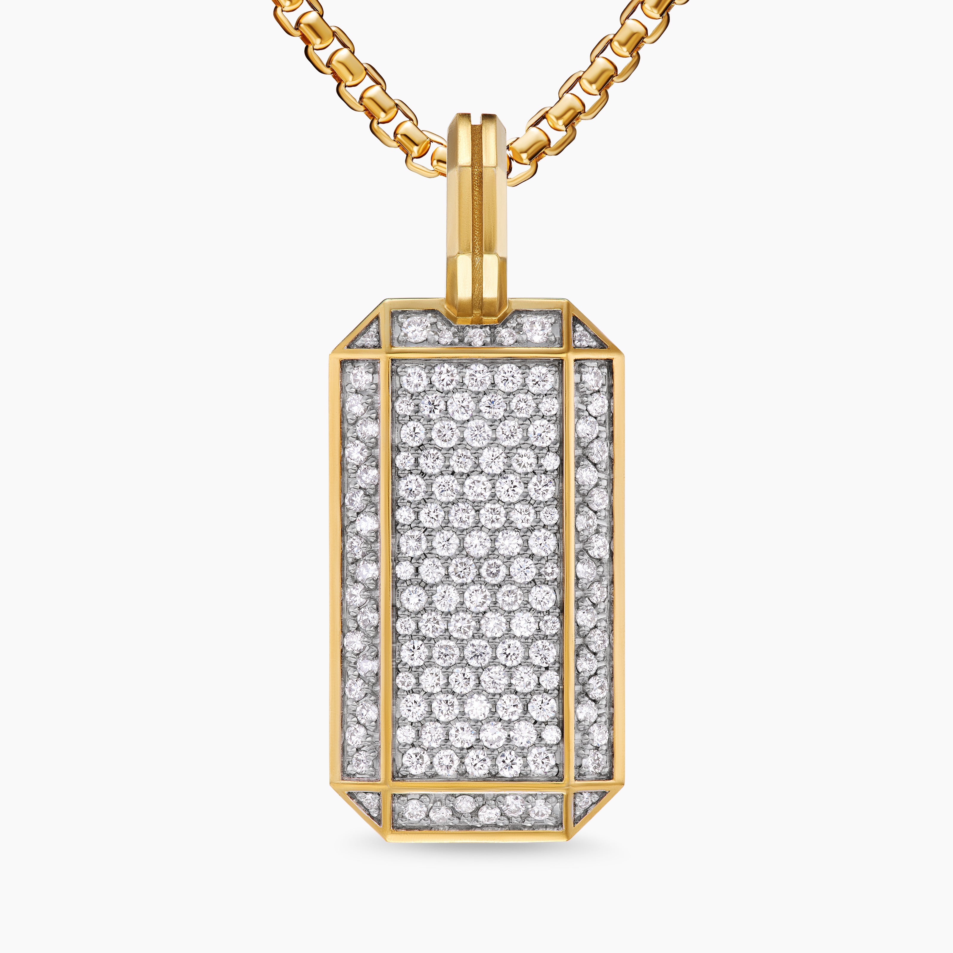 Mens Octagonal Tag in 18K Yellow Gold with Diamonds, 27mm
