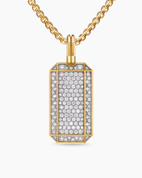 Mens Octagonal Tag in 18K Yellow Gold with Diamonds, 27mm