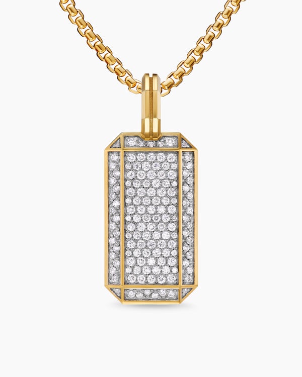 Octagonal Tag in 18K Yellow Gold with Diamonds, 27mm
