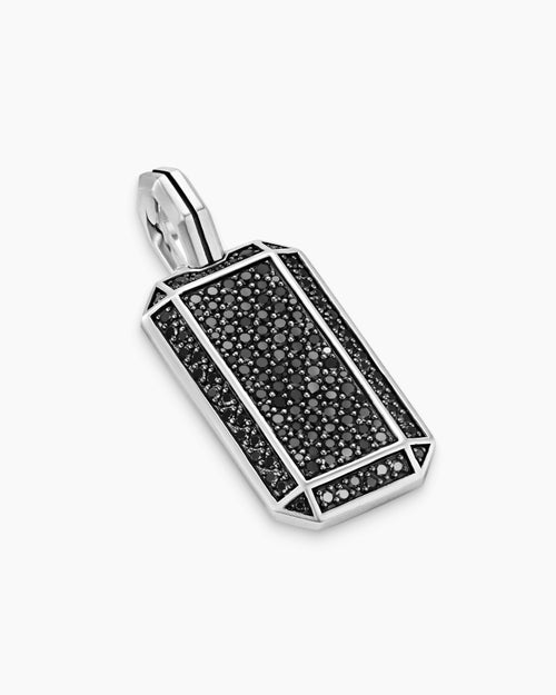 Mens Octagonal Tag in Sterling Silver with Black Diamonds, 27mm