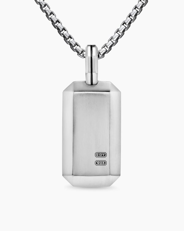 Octagonal Tag in Sterling Silver with Black Diamonds, 27mm