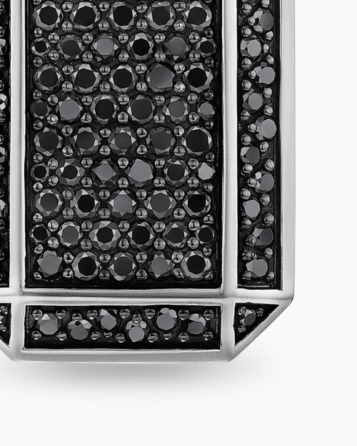 Mens Octagonal Tag in Sterling Silver with Black Diamonds, 27mm