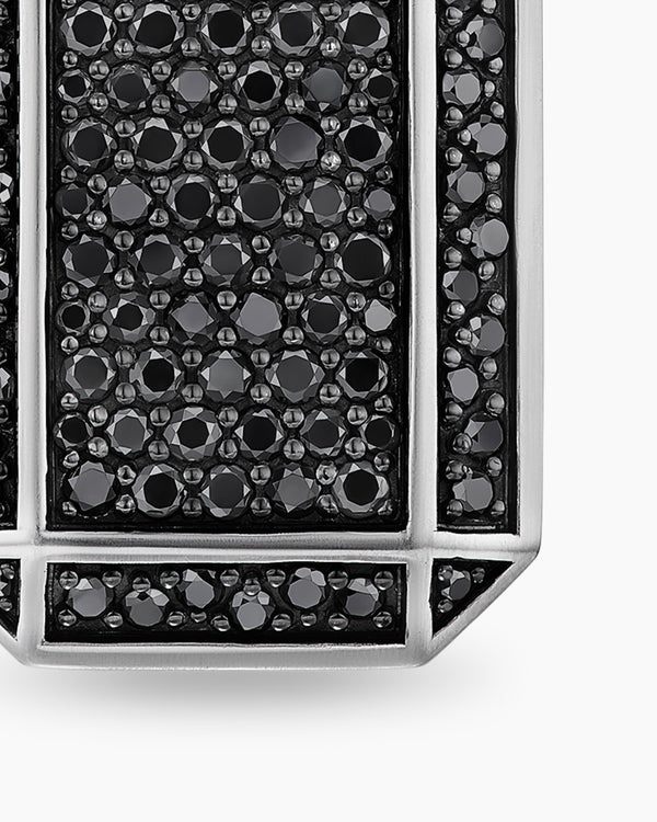 Octagonal Tag in Sterling Silver with Black Diamonds, 27mm