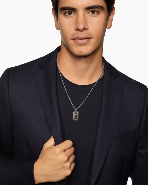 Mens Octagonal Tag in Sterling Silver with Black Diamonds, 27mm