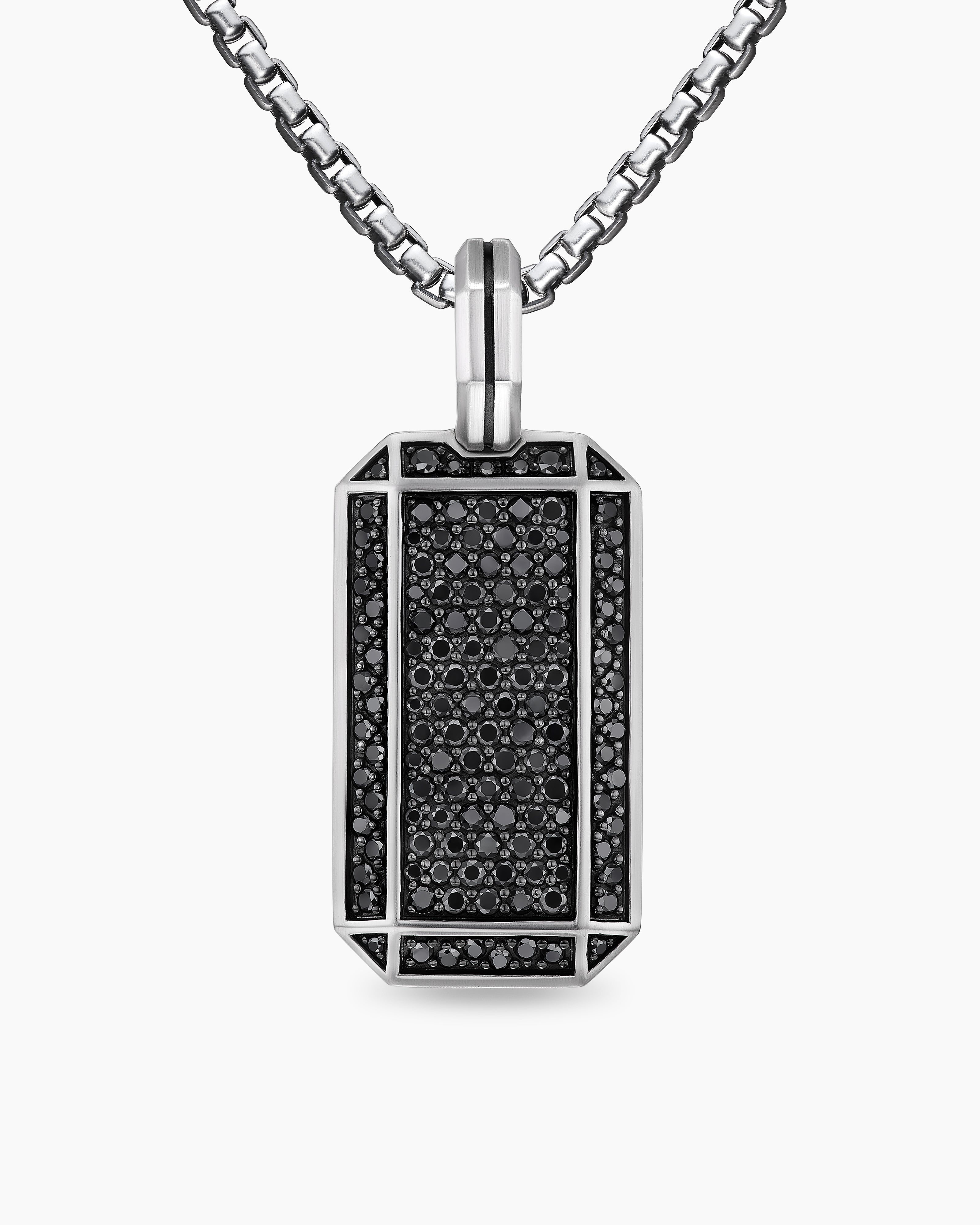 Deco Tag in Sterling Silver with Black Diamonds 27mm