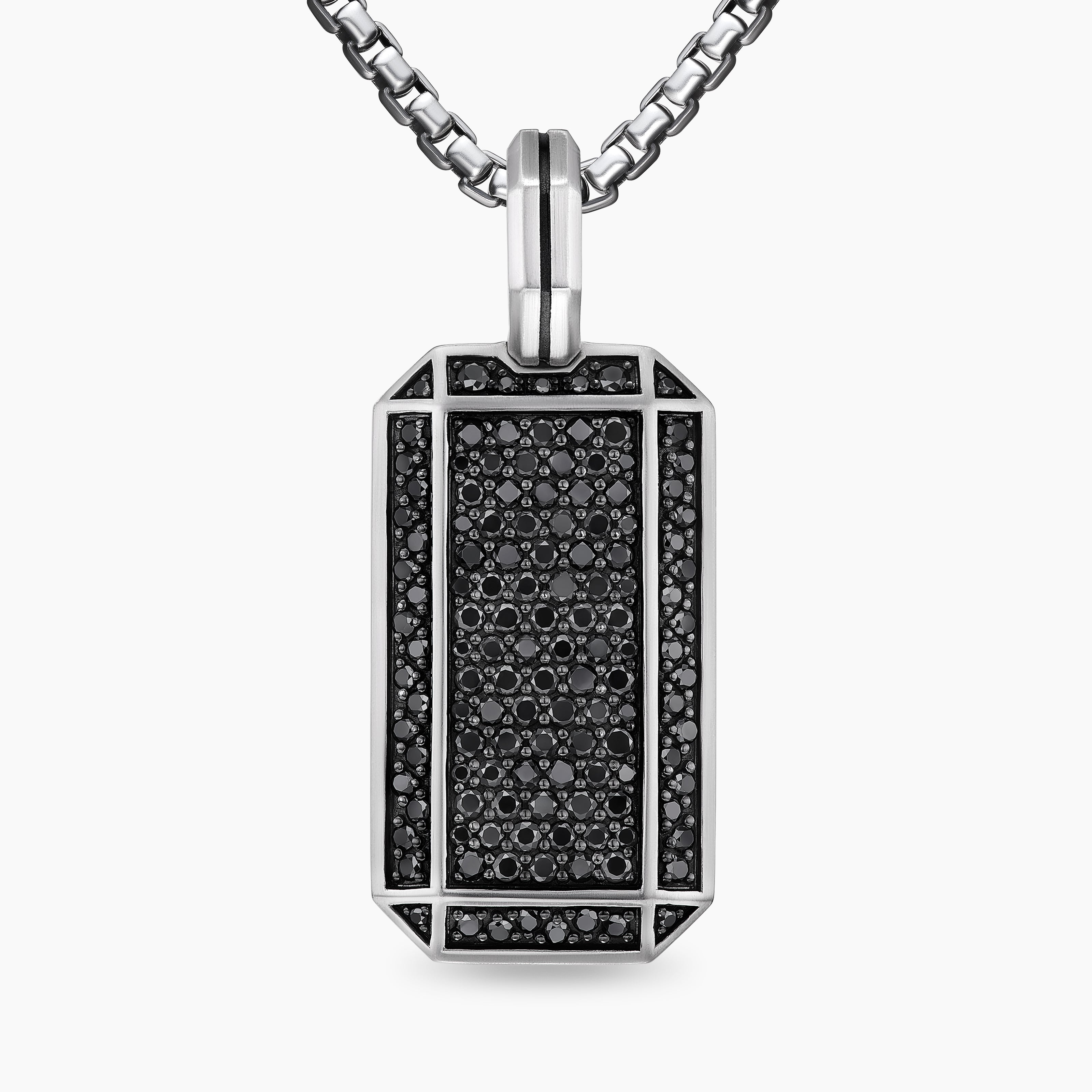 Mens Octagonal Tag in Sterling Silver with Black Diamonds, 27mm