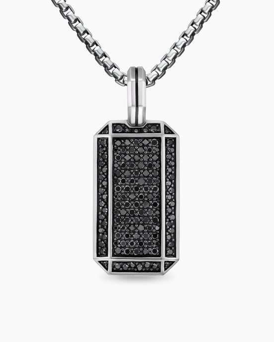 Octagonal Tag in Sterling Silver with Black Diamonds, 27mm